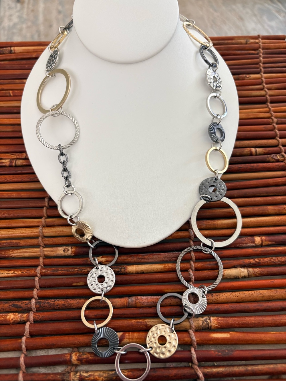 Lia Sophia Mixed Metal Circle Link Necklace - Gold & Silver 41”-44”